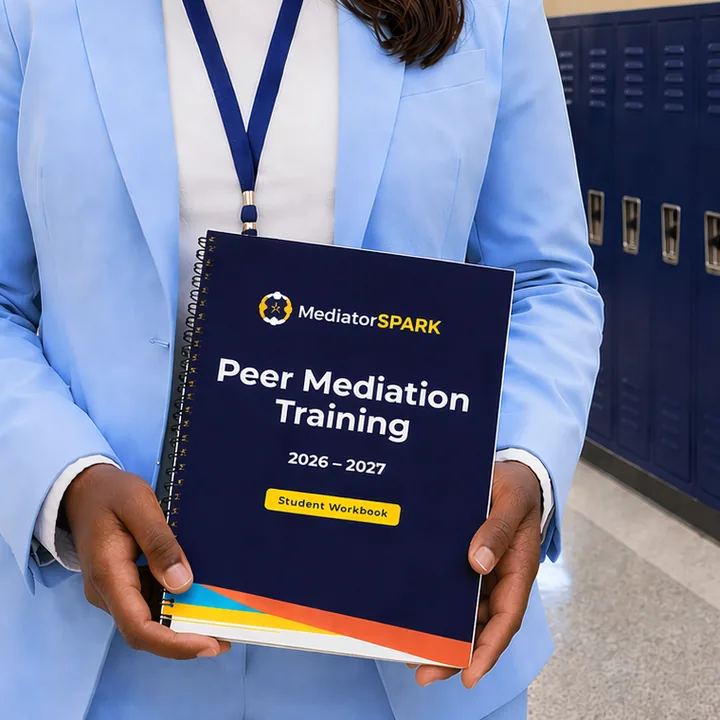 A school leader holding the Peacemaker Pathway student workbook